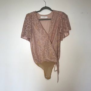 Light Pink Lace Wrap Bodysuit